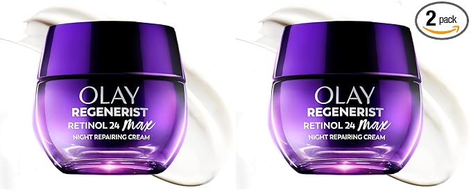 Olay Retinol Night Cream for Women,MAX,Anti-Aging Face Mousturizer,Fragrance-Free,Non Greasy - Anti-Wrinkle,Smooth Fine Lines,Hydrating Skin Care - Triple Collagen Cream,Niacinamide,1.7oz,(Pack of 2)