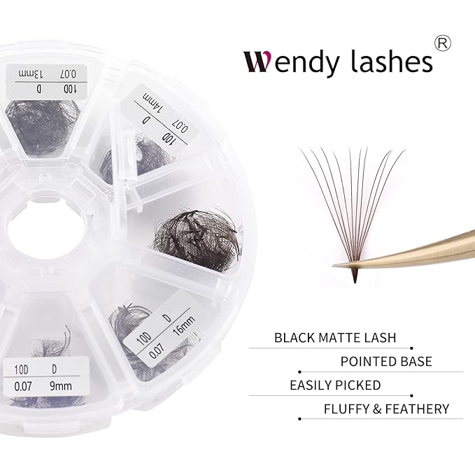 Volume Lash Extensions 10D Brown Premade Fans 500 PCS 0.07mm 9-16mm Mixed C/D Curl Short Stem Premade Volume Eyelash Extensions Pointed Base Fans by WENDY LASHES (500PCS-10D-0.07-D, 9-16mm MIXED)