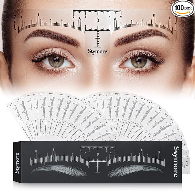 Skymore Eyebrow Ruler, 100Pcs Eyebrow Stencil Microblading Ruler, Disposable Eyebrow Template Eyebrow Ruler Sticker, Eyebrow Shape Kit for Microblading Supplies, 3 Minutes Makeup Tools For Eyebrow