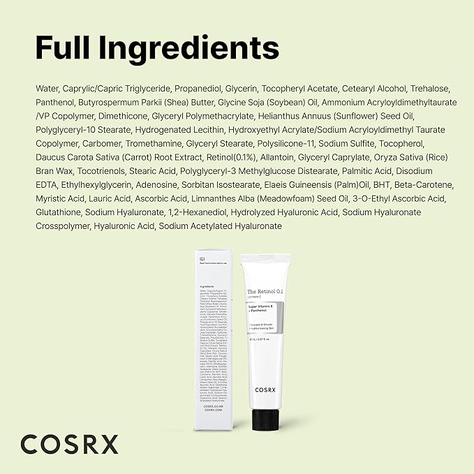 COSRX Retinol 0.1% Cream, Anti-aging Eye & Neck Cream with Retinoid Treatment to Firm Skin, Reduce Wrinkles, Skin Tightening Cream for Fine Lines & Firmness, Gentle Daily Korean Skin Care, 0.67 fl oz