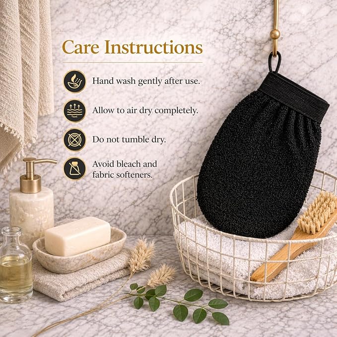 Exfoliating Glove for Dead Skin Removal Deep Scrub Mitt for Smooth Skin, Ingrown Hairs & Keratosis Pilaris Moroccan Bath Exfoliator 100% Biodegradable Viscose Material (Black)