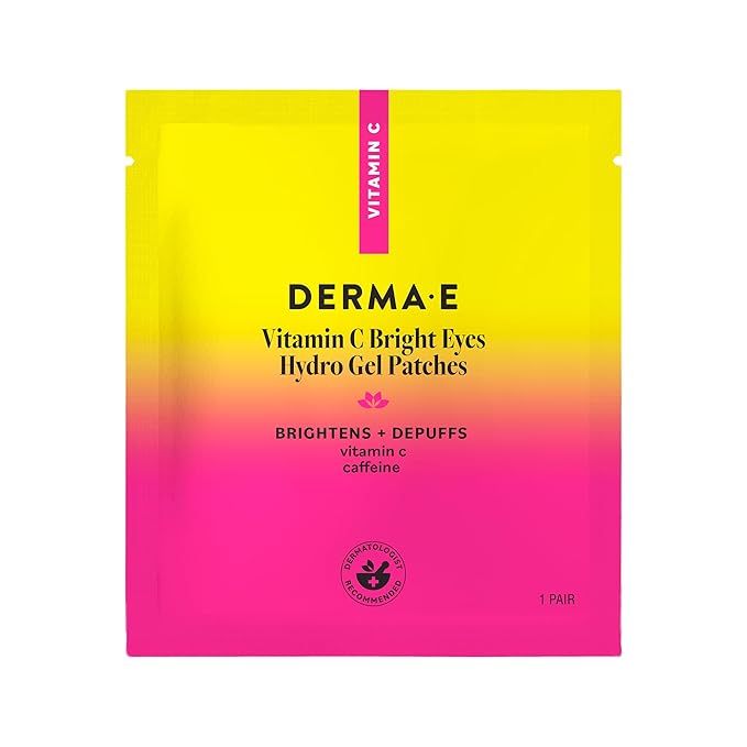 Derma E Vitamin C Bright Eyes Hydro Gel Under Eye Patches for Dark Circles (10 Ct, 5 Pairs) Allantoin, Caffeine & Vitamin B3, Eye Patches for Fine Lines, Wrinkles, Dark Circles & Puffy Eyes