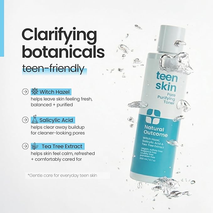 Acne Clarifying Face Toner for Teens by Natural Outcome Skin Care - Salicylic Acid Facial Astringent to Clear Acne & Purify Pores - Fragrance Free, Alcohol Free 6.7 oz