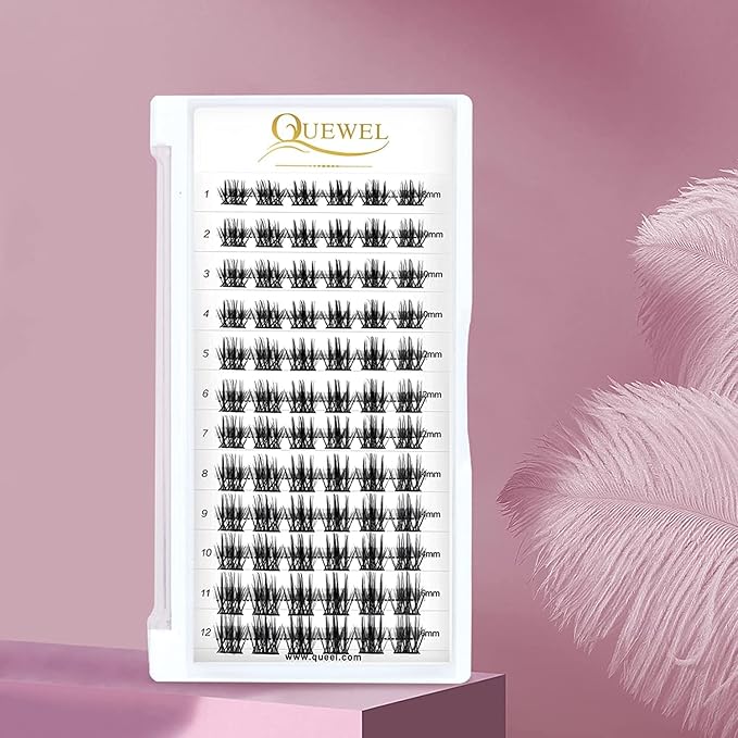 QUEWEL Cluster Lashes 72 Pcs Wide Stem Individual Lashes C/D Curl 8-16mm Length DIY Eyelash Extension False Eyelashes Fluffy02 Styles Soft for Personal Makeup Use at Home (Fluffy02-D-MIX8-16)