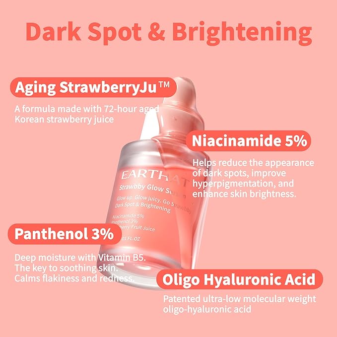 Glow Serum with Niacinamide 5% & Panthenol 3%, Brightening & Hydrating Face Serum for Radiant Skin, Korean Skincare with Fermented Strawberry & Centella Asiatica, 1.01 fl oz