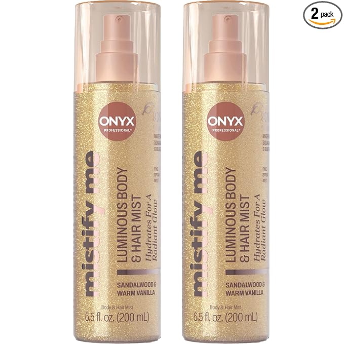 Onyx Professional Hydrating Shimmer Mist with Squalane & Blue Tansy, Sandalwood Vanilla, 6.5 fl oz, 2pk - Shimmer Hair and Body Mist Creates a Radiant Glow with Lightweight Moisture