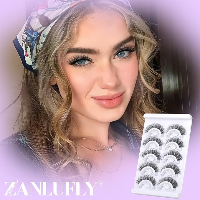 Self Adhesive Eyelashes Reusable Self Adhesive Lashes Natural Pre-glued Lashes No Glue Lashes Strip Lashes Cat Eye Lashes D-Curly False Lashes Wispy Faux Mink Eyelashes by zanlufly