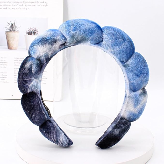 Spa Headbands Puffy Makeup Skincare Headbands for Washing Face or Facial, Terry Cloth Fabric Hairbands for Makeup Removal Shower Skin Treatment(Blue&Purple)