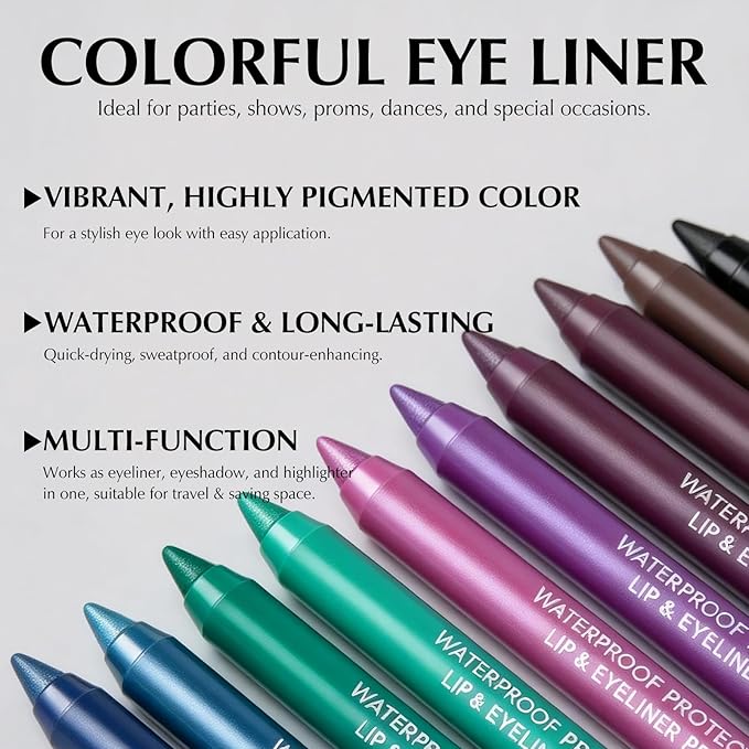 4Pcs Pink Green Blue Purple Eyeliner Pencil, Sharpenable Colorful Gel Eye Liner Pen Smudge proof, Waterline Eyeliner Set for Older Women Smooth Metallic Cream Eyeshadow Stick Highly Pigmented