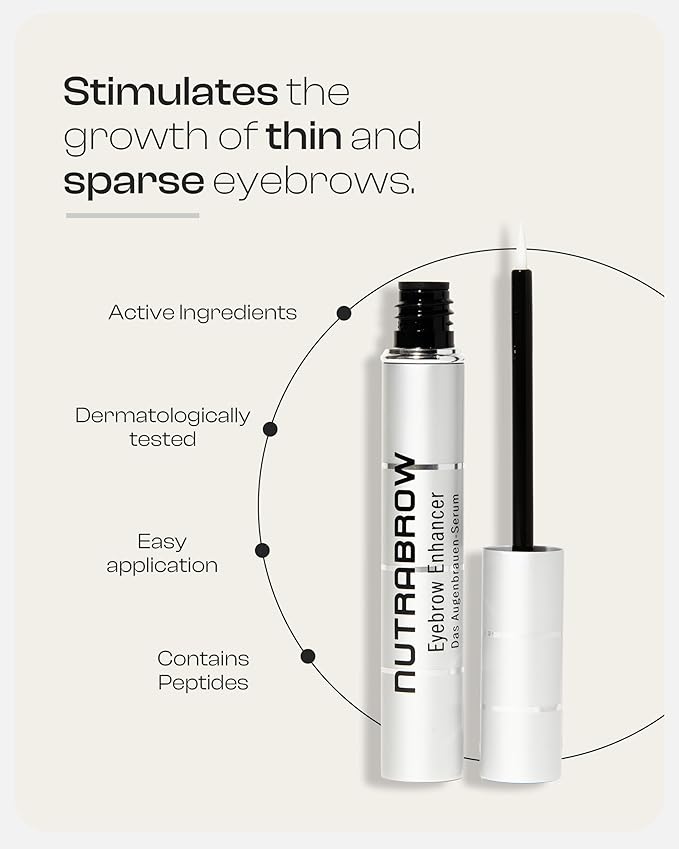 NutraBrow Eyebrow Enhancer - Eyebrow Growth Serum for Thicker Brows in 8-12 Weeks I Eyebrow Serum to Grow Brows I Made in Germany I 3ml