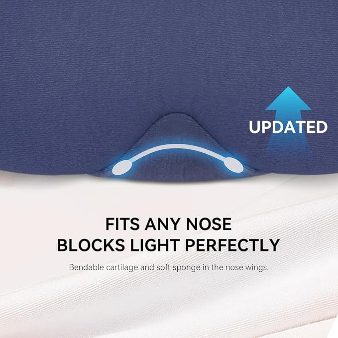 Mavogel Cotton Sleep Mask - 100% Handmade, Light Blocking Sleep Eye Mask with Updated Bending Nose Design, Soft Sleeping Mask for Women Men, for Sleep/Office/Naps, Includes Travel Pouch (Starry Blue)