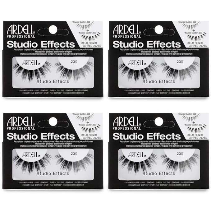 Ardell Studio Effects False Eyelashes, 230 - Reusable, Dramatic Volume Lashes for Glamorous Eye Makeup, 4-Pack