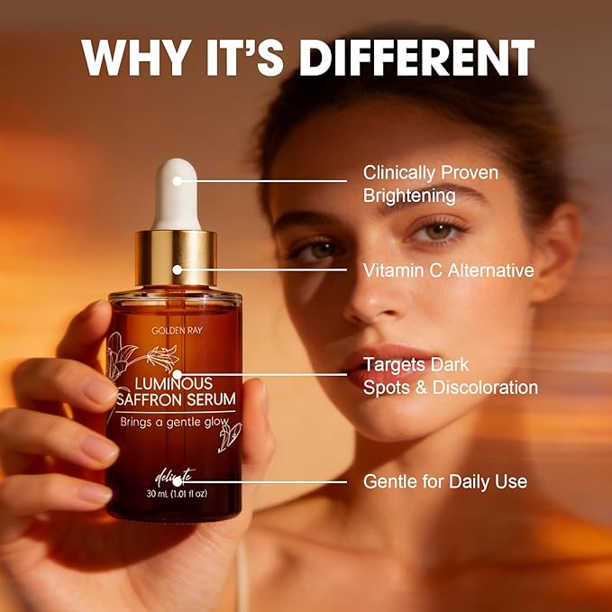 Saffron Serum for Face, Brightening & Discoloration Correcting Serum, Dark Spot Appearance Care, Radiance Booster for Dull Skin, Lightweight Facial Serum, Even-Looking Skin Tone, 1 fl oz