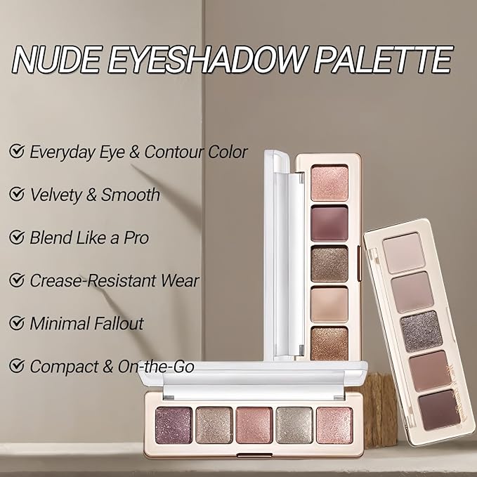 Erinde Beige Dusty Mauve Smoky Brown Champagne Eyeshadow Palette, Matte & Shimmer Nude Neutral Eye Shadow Palettes Blendable Long-Lasting Eye & Contour Makeup Palette for Blue, Green Brown Eyes, 02
