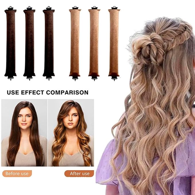 Heatless Hair Curlers for Overnight Curls, No Heat Curl Rods with Hook for Long & Medium Blowout Hair (Black)