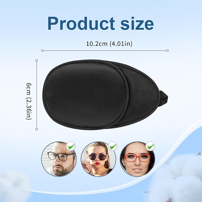 eZAKKA Eye Patches for Adults Kids, Eye Patch for Glasses, Medical Soft Eye Patch for Lazy Eye Amblyopia Strabismus and After Surgery (Black+Black)(Wider Version)