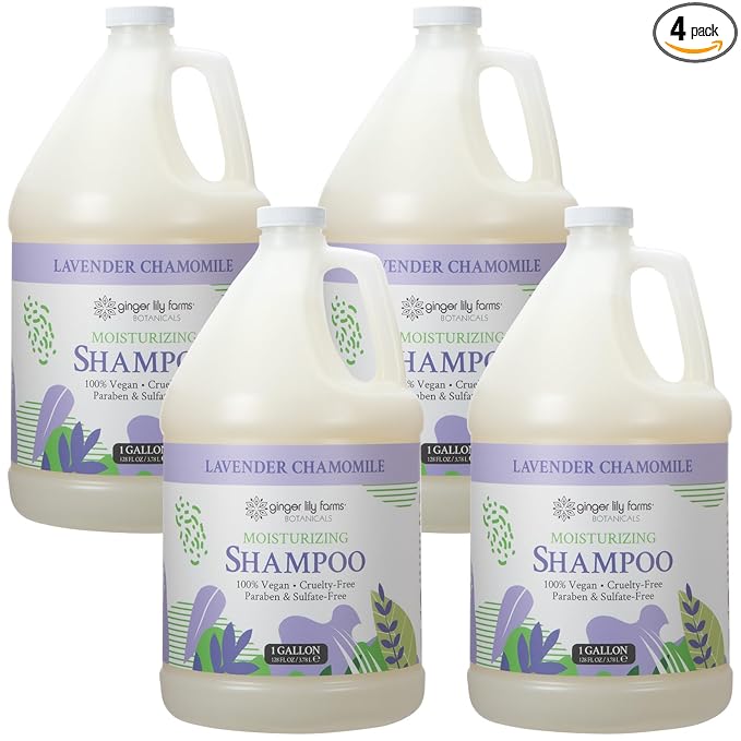 Ginger Lily Farms Botanicals Moisturizing Shampoo for All Hair Types, 100% Vegan & Cruelty-Free, Lavender Chamomile Scent, 1 Gallon (Pack of 4)