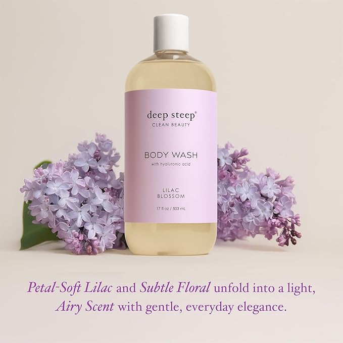 Deep Steep Lilac Blossom Body Wash, Hydrating Shower Gel with Hyaluronic Acid & Shea Butter for Sensitive Skin, Bodywash for Women & Men, 17 Fl Oz, 1-Pack