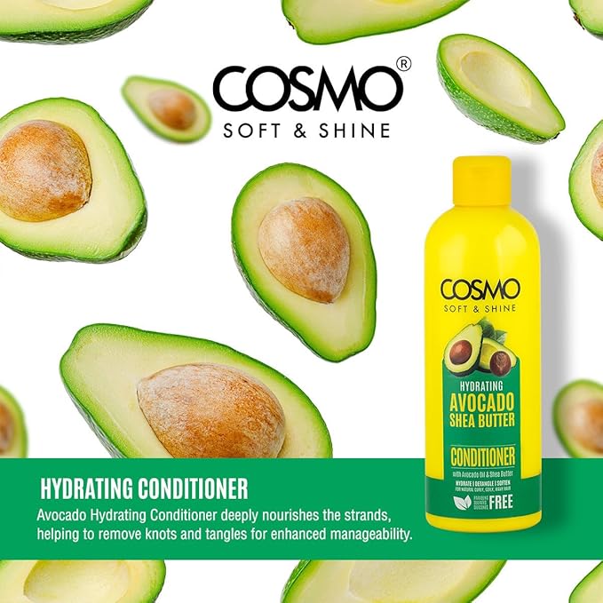 Cosmo Soft & Shine Hydrating Avocado & Shea Butter Hair Conditioner – 16.2 fl.oz, 480ml | Cleanse, Detangle & Soften | Paraben-Free, Sulfate-Free, Silicone-Free | Daily Hair Care