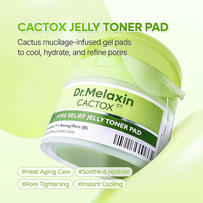 Dr.Melaxin Cactox Pore Relief Jelly Toner Pads – Cooling & De-Puffing Exfoliating Toner Pads for Enlarged Pores & Puffy Skin, Hydrating Korean Toner Pads with Cactus Extract & PHA, 60 Pads (170ml)