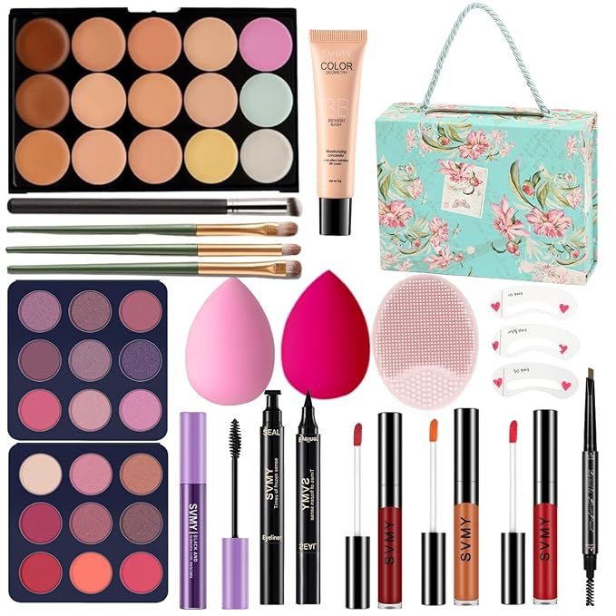 All-in-One Makeup Kit makeup set for Teens & Girls - Complete Beginner Teen Makeup Gifts Set with Eyeshadow Palette, Foundation & Lip Gloss -make up kit for Ages girls 6-12 & 12-18