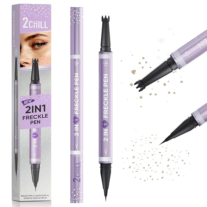 2CHILL Dual Ended Freckle Pen, 2 in 1 Microblading Fake Freckles and Eyebrow Pen, Waterproof Natural Lifelike Freckle Stamp, Faux Makeup Last All Day (01 Light Brown)