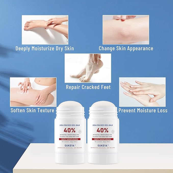 OUKEYA Urea Cream Stick 40% – for Dry, Cracked Heels & Rough Skin on Feet and Hands, 40 Percent Urea Lotion for Feet Maximum Strength,1.06 oz (2 Pack)