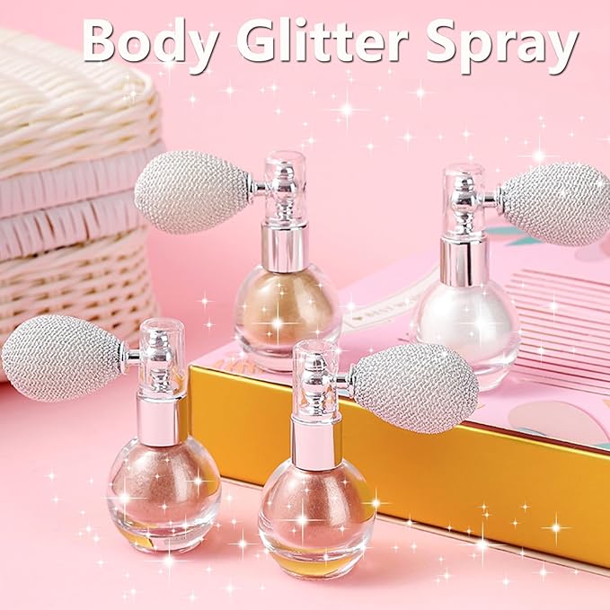 Bronze Highlighter Spray for Face and Body, Long Lasting Sparkle Glitter Powder with High Gloss Shimmer Makeup for Women, Festival Party Rave Wedding Stage and Halloween Christmas Crafts