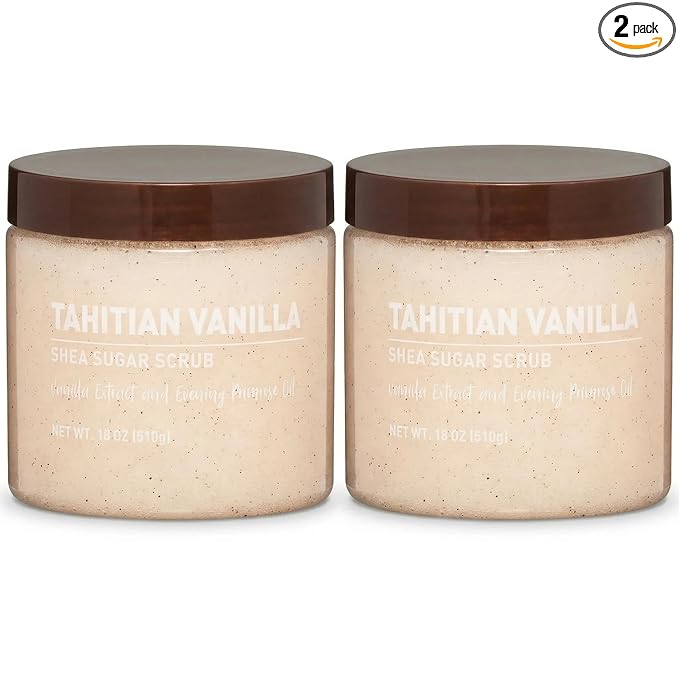 Vanilla Bean Sugar Scrub – Exfoliating Body Scrub for Women, Moisturizing Shea Butter, Natural Sugar Exfoliant, Hand and Foot Scrub, Paraben-Free, All Skin Types, 18 oz (18oz, Tahitian Vanilla)