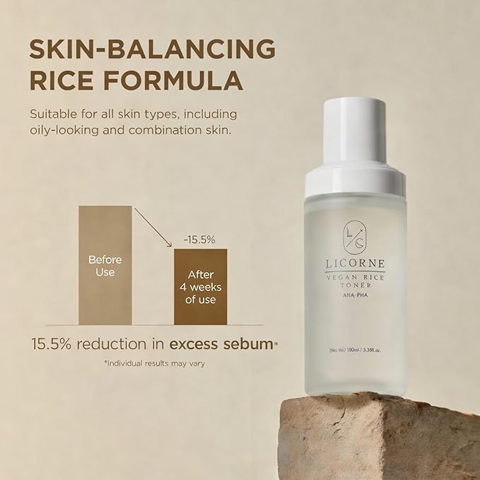 Licorne Vegan Rice Toner Korean Face Toner with Rice Water, Hydrating Milky Toner, K-Beauty Skincare for Smooth, Radiant-Looking Skin, 100ml 3.38 Fl Oz