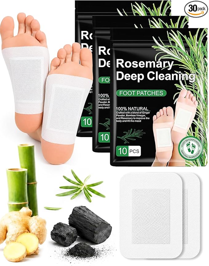 Natural Rosemary Foot Patches with Bamboo, Ginger, Vinegar, Charcoal | 30 Count | Pack of 3