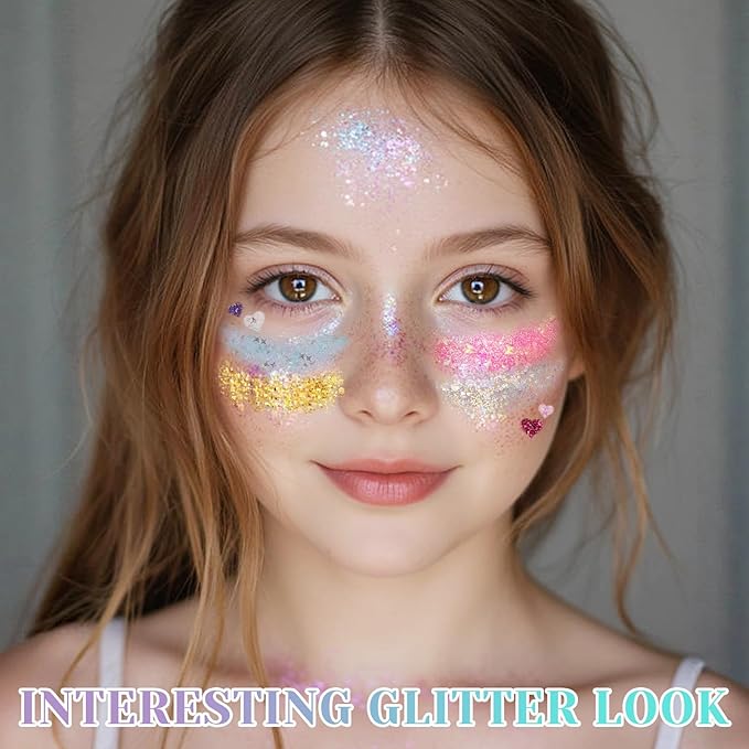 DAGEDA 25 Colors Body Glitter Palette, Face Hair Glitter Gel Holographic Chunky Sequins, Glitters Eyeshadow Body Shimmer Makeup for Rave Outfits Mermaid Accessories