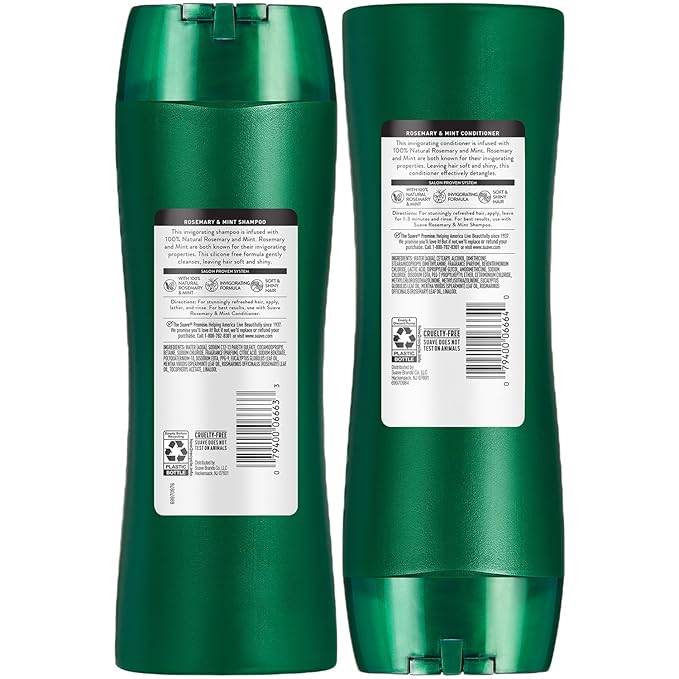 Suave Rosemary & Mint Shampoo and Conditioner, Invigorating – Frizz Control, Soft, Shiny Hair Products for Women & Men, 12.6 Oz Ea