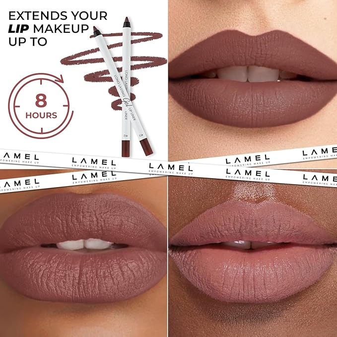 Lamel Gel Lip Liner Pencil - 5 Pack - 2-in-1 Waterproof Lip Liner Set - 8- Hour Wear, Creamy, Sharpenable, Pigmented - Smooth Finish & Full Coverage - Intense Brown, Berry, Chilli, Mauve, Spicy Nude