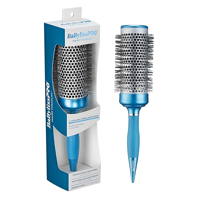 BaBylissPRO Nano Titanium 2" Extra-Long Thermal Round Hair Brush – Professional Blowout Brush for Smooth Results, Frizz Control for All Hair Types