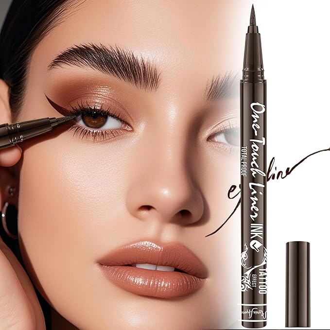 Triple Pack of Vegan-Approved Hypoallergenic Liquid Eyeliner Pens, Tattoo Effect, Quick Dry, Waterproof, Smudgeproof, Long-lasting & Felt Tip Eyeliner pen: Precision Beauty for Women (Dark Brown)