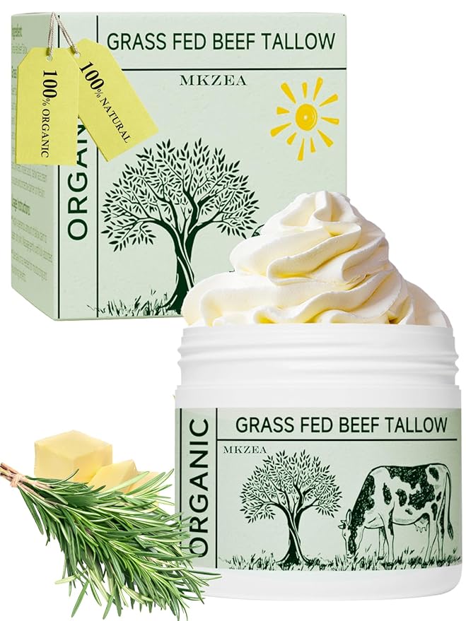 Beef Tallow, Tallow Face Moisturizer, Beef Tallow for Skin, Unscented 100% Organic Beef Tallow Blam Grass Fed Finished Whipped Tallow Face Cream Moisturizer Body Lotion Skin Care for Sensitive Skin