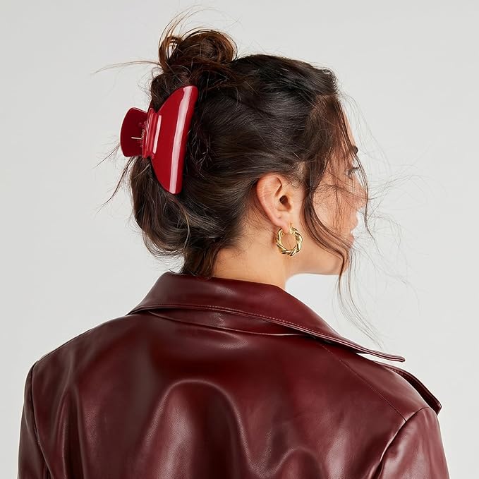 Aileam Acetate Hair Claw Clips for Women,Red Tortoise shell hair clip French Design Strong Hold Non-Slip claw clips for Thick Hair, 2 Pack