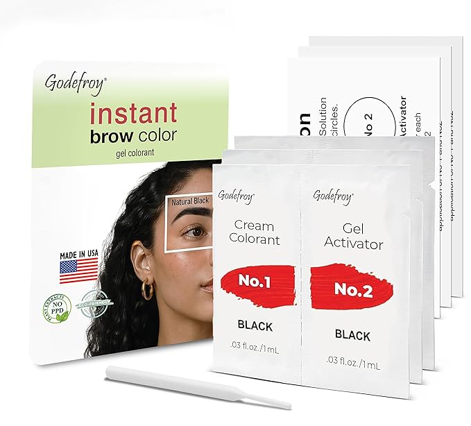 Godefroy Fast Acting Temporary Instant Brow Color, 3 Applications Per Package, Salon Quality Results, Natural Black