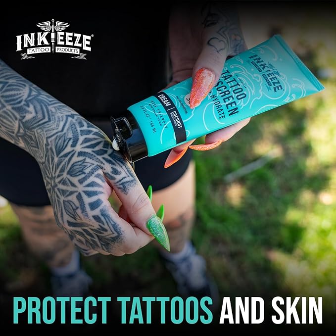 Ink-Eeze Tattoo Sunscreen Ink Shield Mineral, SPF 30, Dries Clear, Reef Safe, Vegan, Made in USA, Vanilla, Tube 3.3 ounces