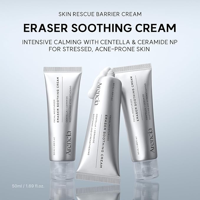 ARENCIA Eraser Soothing Cream, Facial Moisturizer with Centella & Ceramide, Hydrating Face Cream for Sensitive Skin, Lightweight Barrier Support, 50ml / 1.69 fl oz