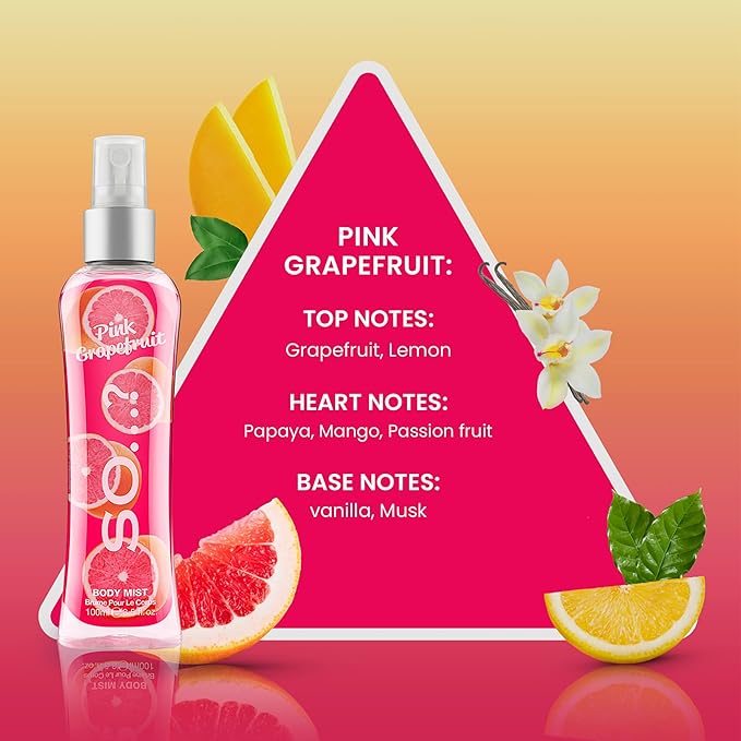 So...? Pink Grapefruit Body Mist Citrus, Fruity Body Spray for Women - Perfume for Ladies - Perfect Gifts - 3.5 oz