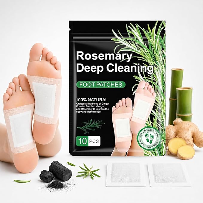 Natural Rosemary Foot Patches with Bamboo, Ginger, Vinegar, Charcoal | 30 Count | Pack of 3