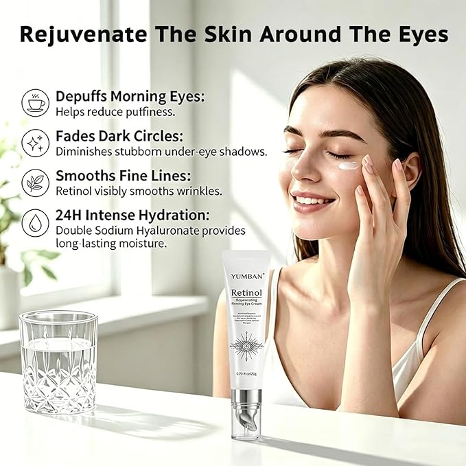 Retinol Eye Cream with Caffeine for Dark Circles and Puffiness, Anti-Aging Under Eye Cream for Wrinkles & Fine Lines, Fast-Absorbing Firming Eye Serum for Sensitive Skin, 0.7 Fl Oz