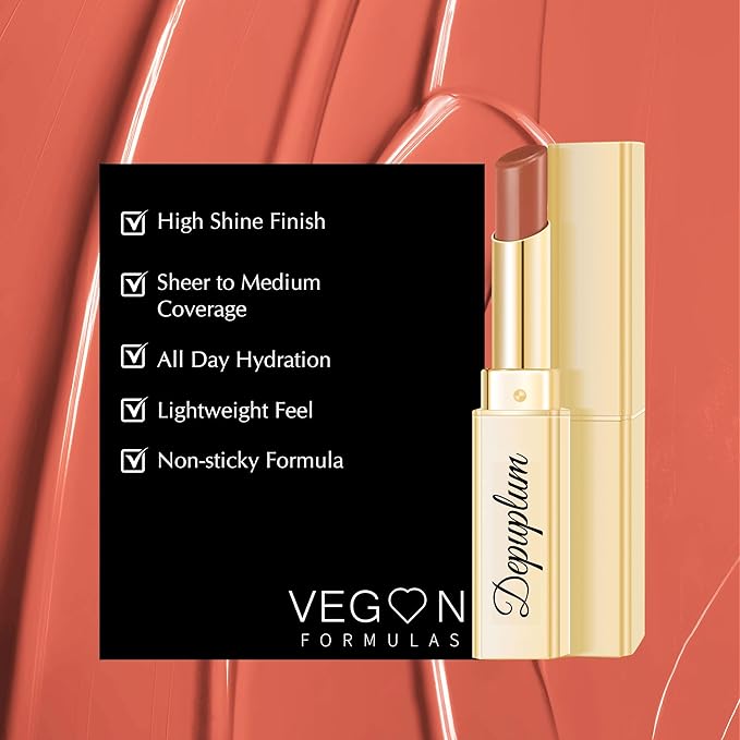 Depuplum Brown Nude Lipstick for Women Moisture Lip Gloss Tinted Lip Balm Sheer Lipsticks for Mother's Day Nourishing Hydrate Glossy Lipstick for Dry Lips,DM103 Milk Tea