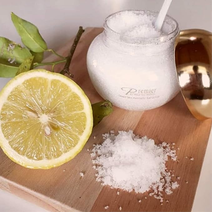 Premier Dead Sea Aromatic Salt Scrub for Hands Feet & Body Exfoliating Body Scrub w/Jojoba Sweet Almond Grape Seed Oils Vitamin E Foot Exfoliator for Women & Men Exotic Scent, 10.5 Oz
