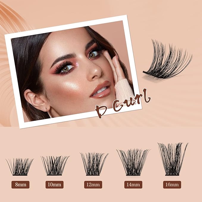 QUEWEL Lash Clusters Kit 144 Pcs Eyelash Clusters, with Applicator Tool, Super Hold Cluster Lashes Bond and Seal, Glue Remover Easy to Apply at Home(Honey01-Kit)
