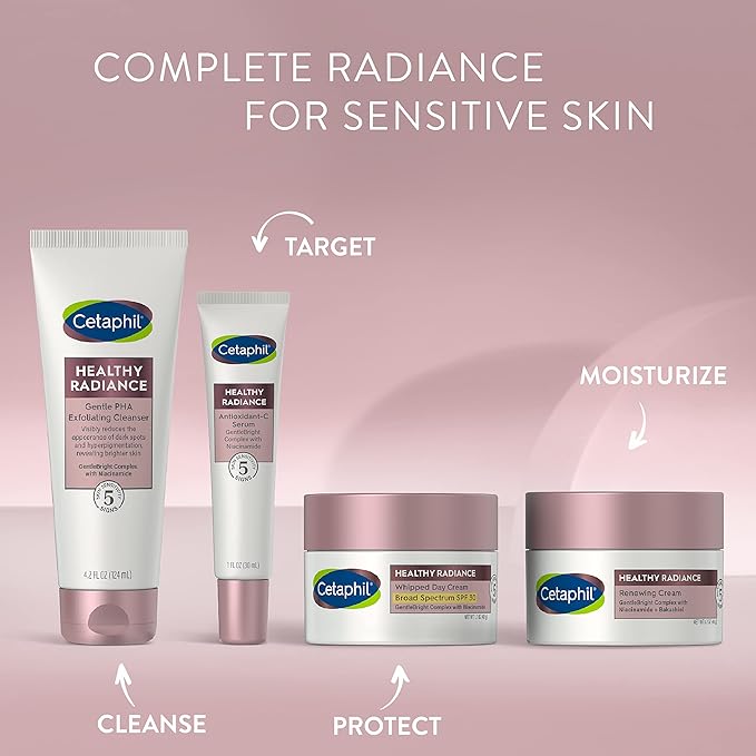 Cetaphil Face Wash, Healthy Radiance Gentle Exfoliating Cleanser, Visibly Reduces Look of Dark Spots and Hyperpigmentation, Designed for Sensitive Skin, Hypoallergenic, Fragrance Free, 4.2oz
