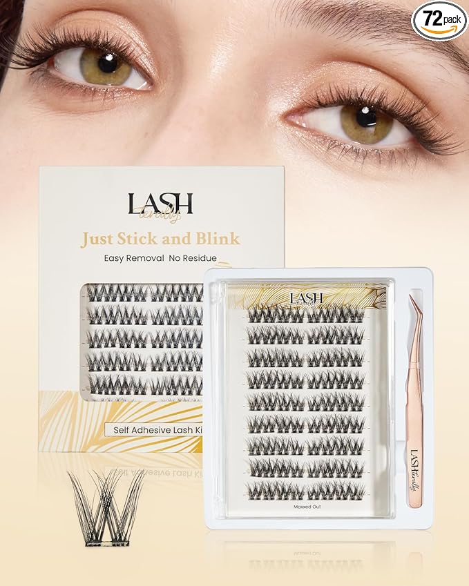 Self Adhesive Eyelashes Pre-glued Easy Removal Wide W Design Lash Clusters High Resilience Ultra Thin Lightweight Press on False Eyelashes 72 Clusters Lash Clusters Kit
