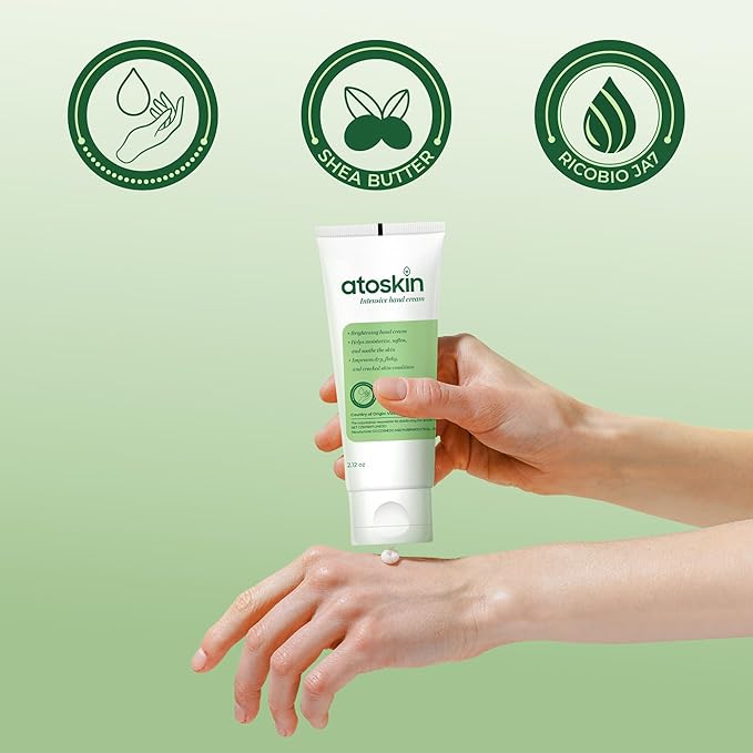 Atoskin Intensive Hand Cream (2 Pack) – Deep Moisturizing & Brightening for Dry, Cracked, Aging Hands – Non-Corticoid Formula (4.24oz) (2 Box + Gift)